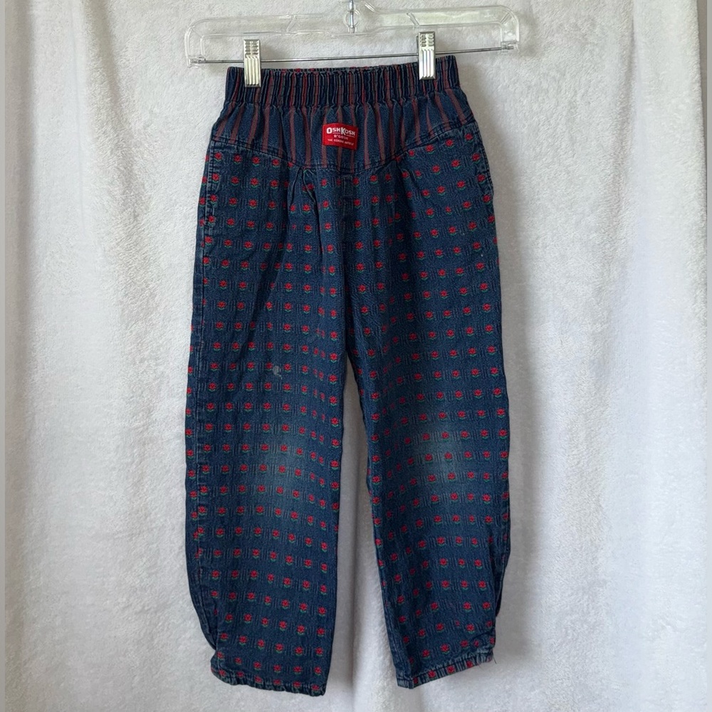 VTG 90s OshKosh B’gosh kids girl size 6 floral cotton blue jeans